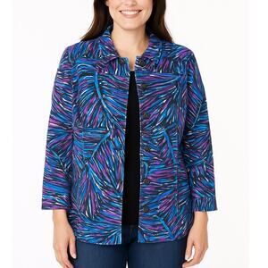 Christopher & Banks Printed Linen Blend Jacket XL Women Blue Purple Abstract